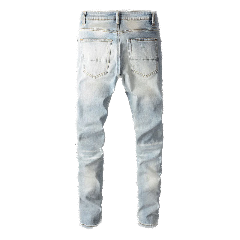 Ripped Rhinestone Patchwork Denim Jeans