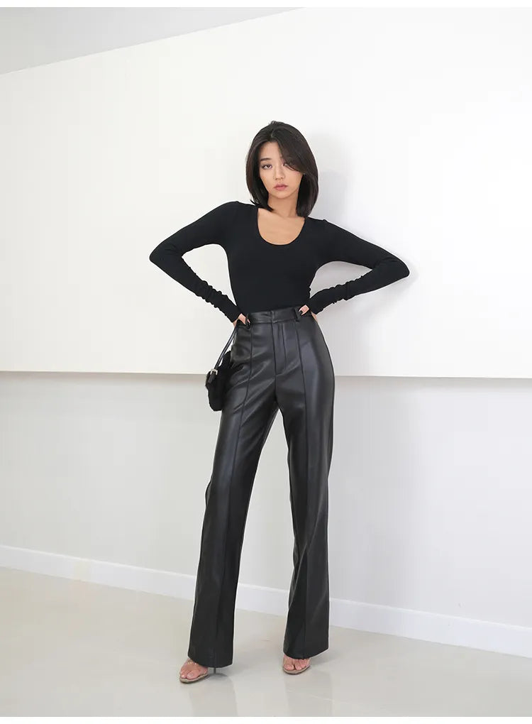 Women's High Waisted PU Pants