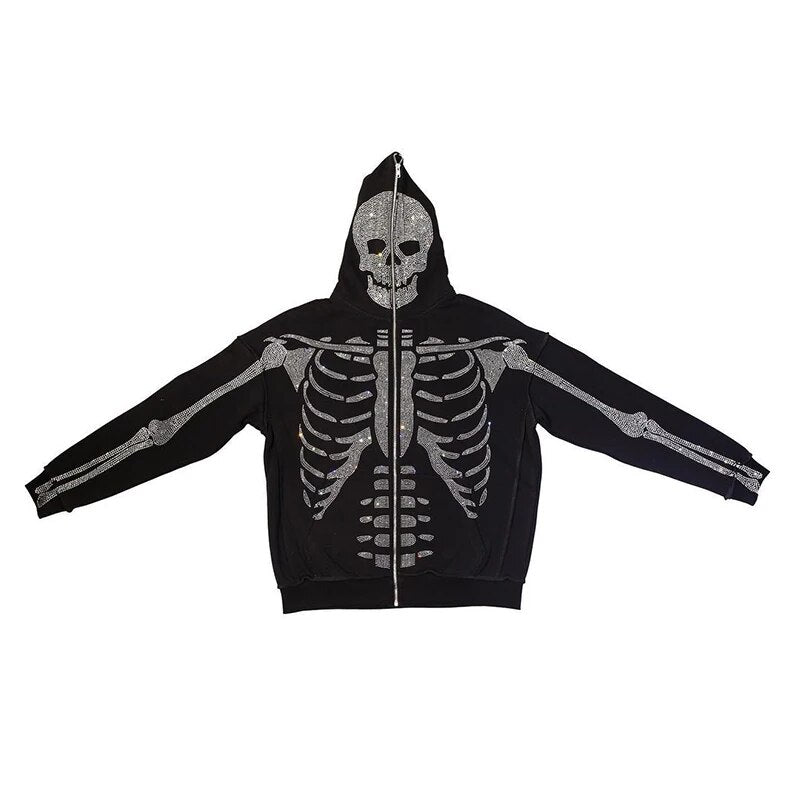 Skeleton Rhinestone Full zip Hoodie