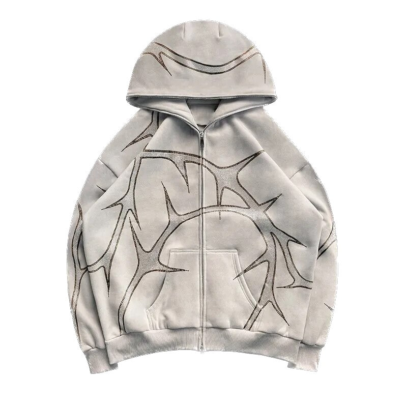 Barbwire Rhinestone Full Zip Hoodie