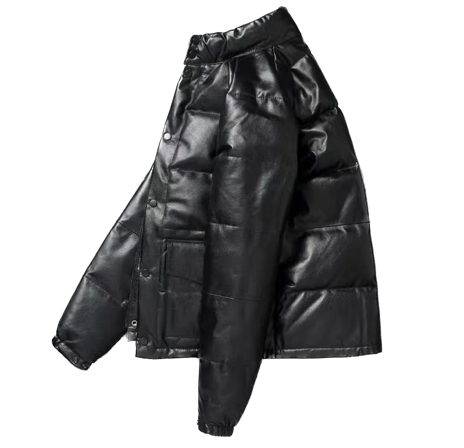 Genuine leather puffer jacket