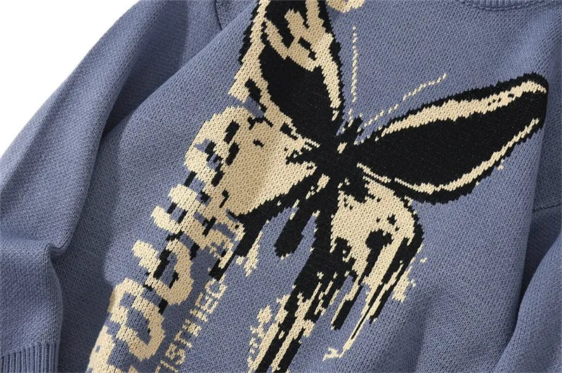 Butterfly Print Loose Fit Pullover Sweater
