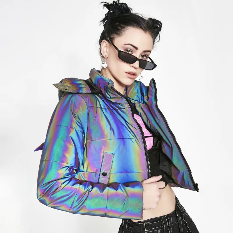 Womens Reflective Puffer Jacket w Horns