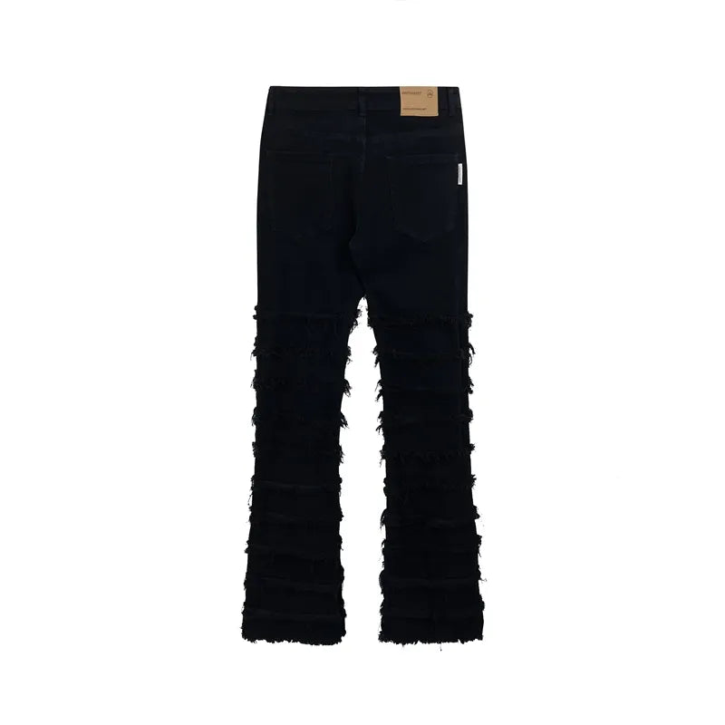 Striped Tassel Frayed Denim Jeans