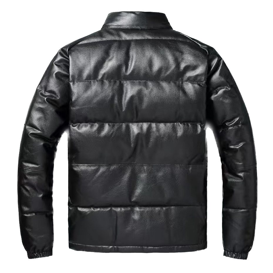 Genuine leather puffer jacket