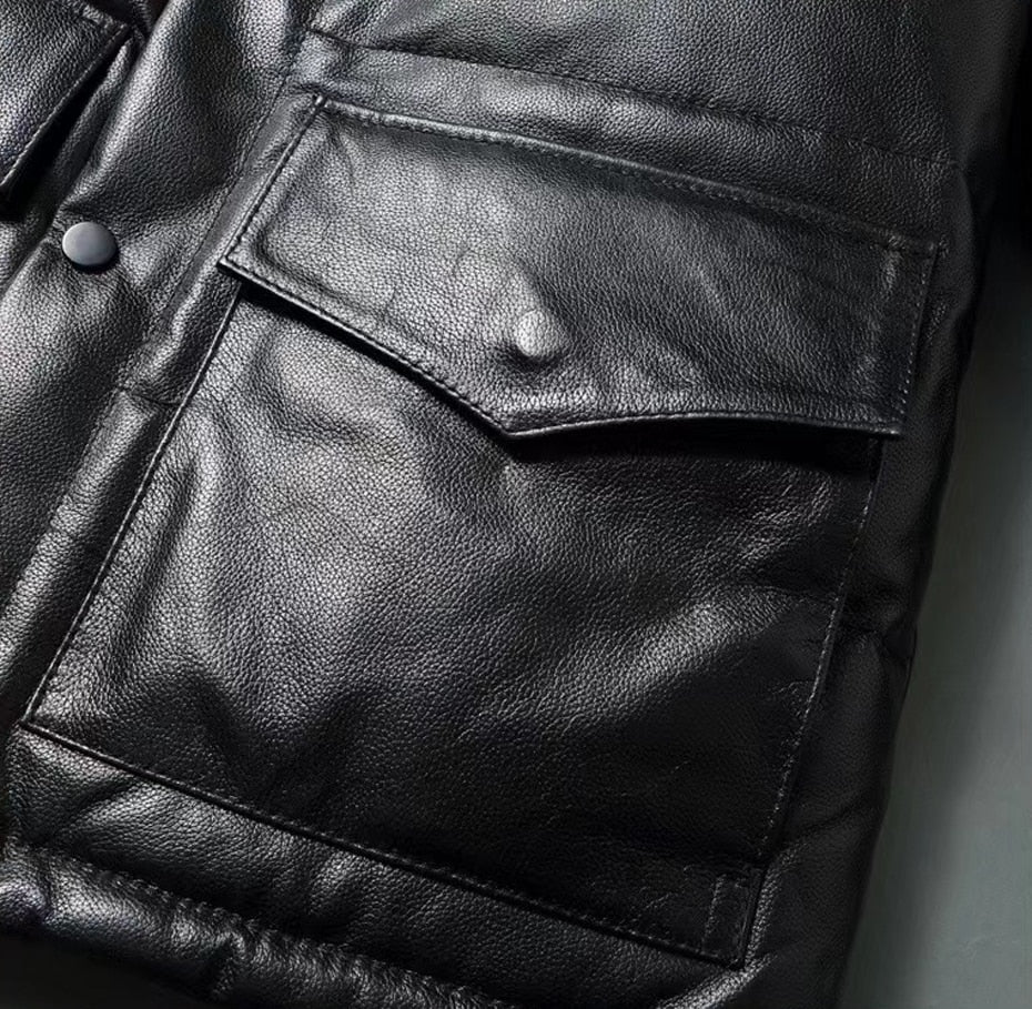 Genuine leather puffer jacket